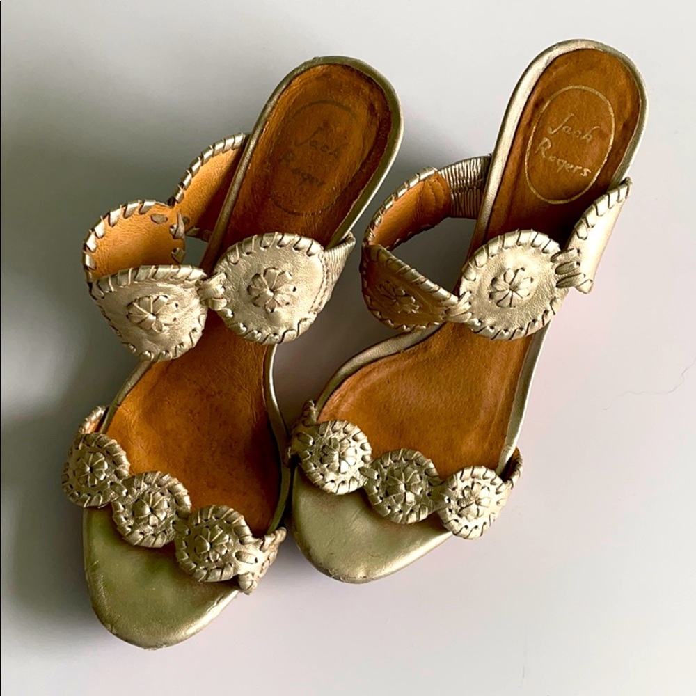 Jack Rogers gold wedge sandals